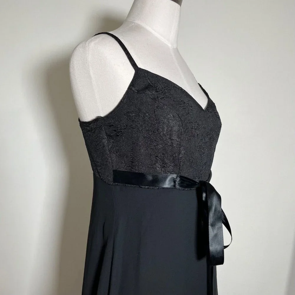 XOXO Vintage 90s Y2K Black Maxi Prom Dress Evening Gown Empire Waist Bow Size 5 - Picture 6 of 16
